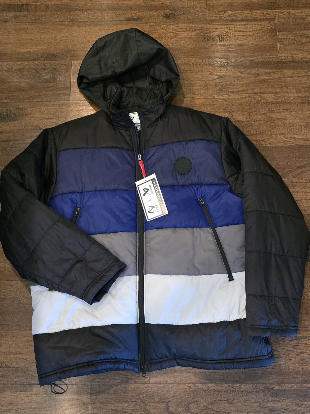 Bauer Men’s Hooded Large Colorblock Puffer Jacket - Black, Blue, Gray, White